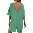 thumbnail image 4 of KyCheLot Summer Outfits for Women Rompers Knit Ribbed Short Sleeve Crewneck Tee Romper with Pockets, 4 of 7