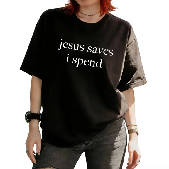 Cozymy Women's Minimalist Jesus Saves I Spend Christian Witty Phrase Graphic Short Sleeve T-Shirt Basic Trendy Tops