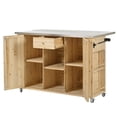 thumbnail image 6 of Outdoor Kitchen Island with Stainless Steel Top and Drop Leaf, Large Storage Outdoor Kitchen Island with Storage and Wheels, for Outdoor Cooking, Natural Wood, 6 of 9