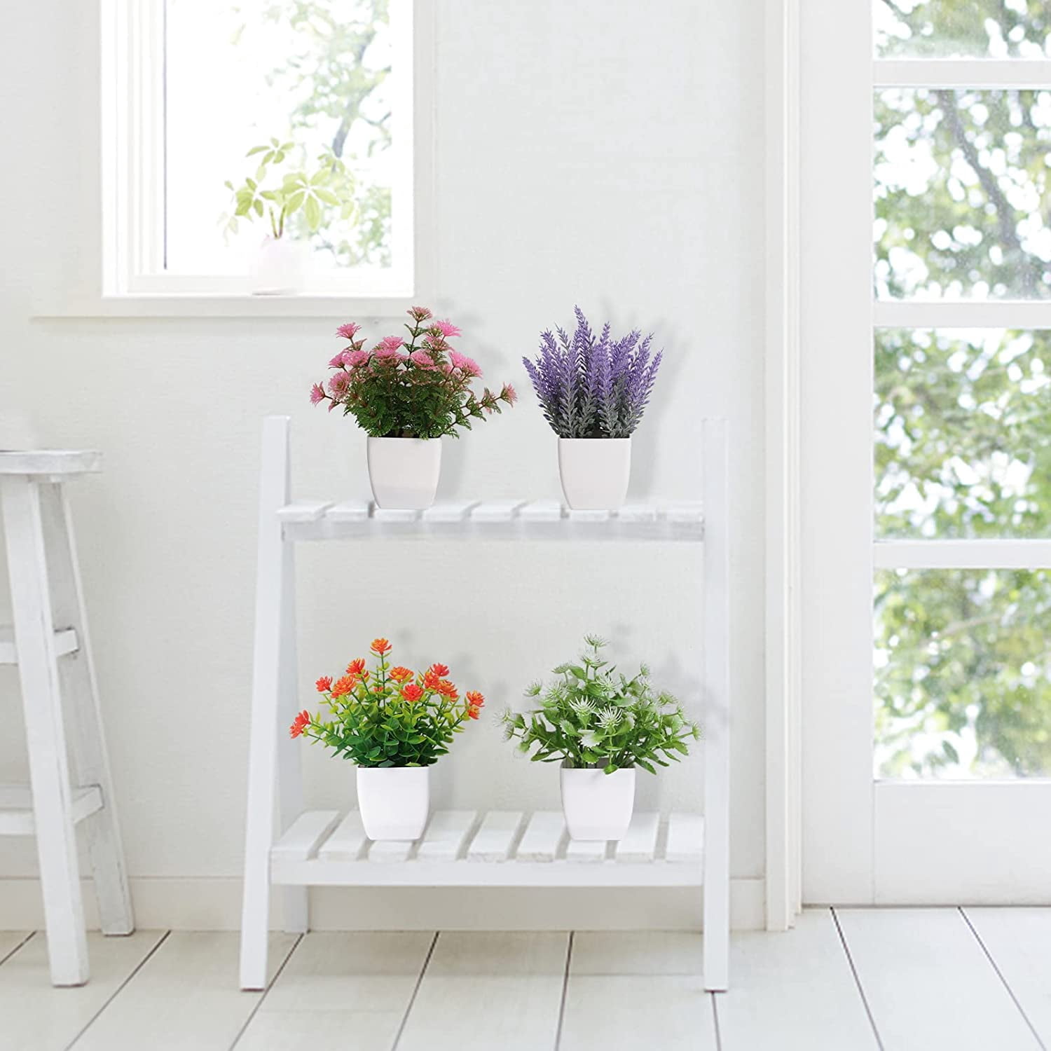Artificial Small Plant 6pcs Fake Flower Potted Plant Bathroom for Indoor Decor Window Tabletop Office Colorful