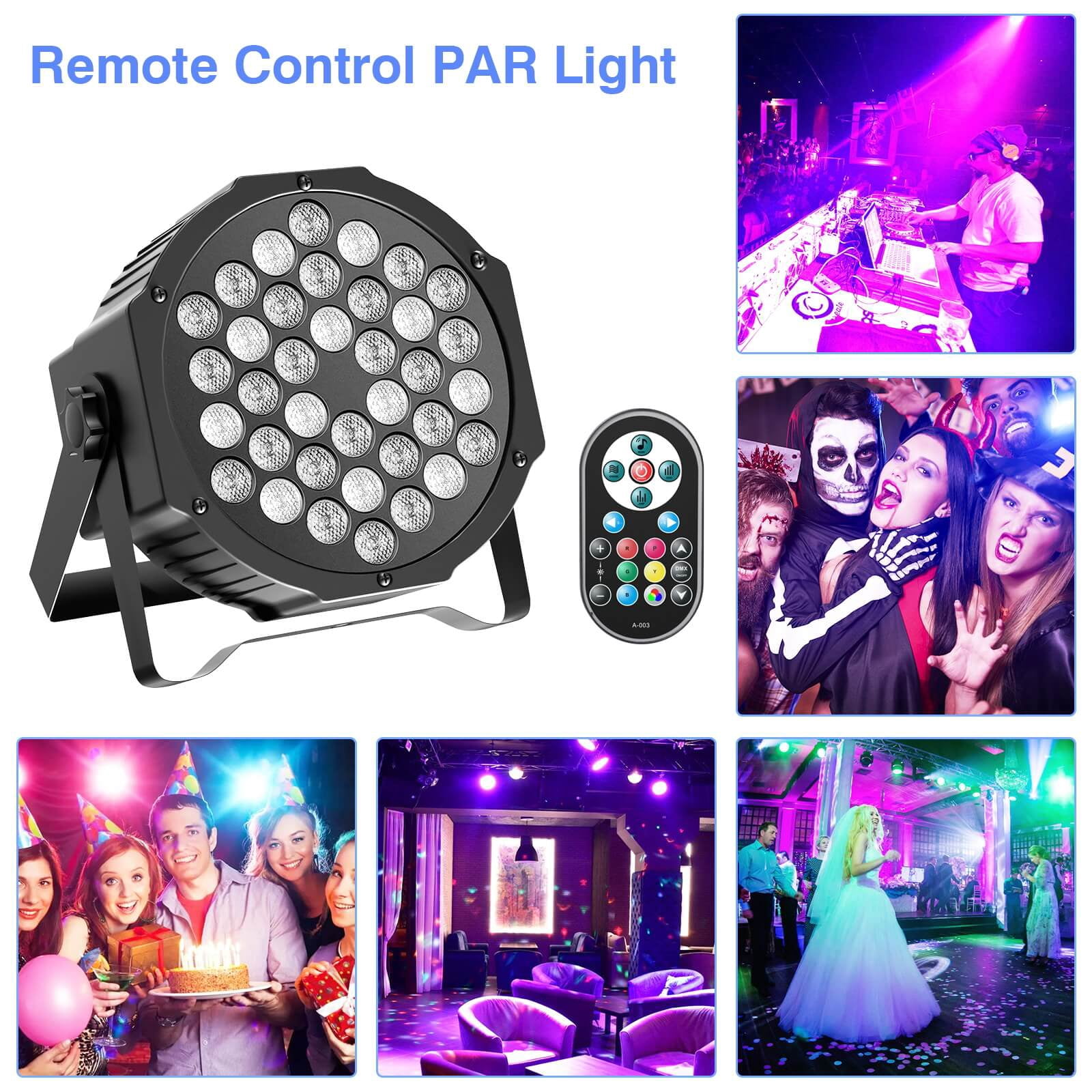 4Pack 36 LED Stage Lights RGB DJ LED Par Light Remote & DMX Controlled Sound Activated Auto Play Uplights for Wedding Birthday Christmas Holiday Music Show Dance Party Stage Lighting