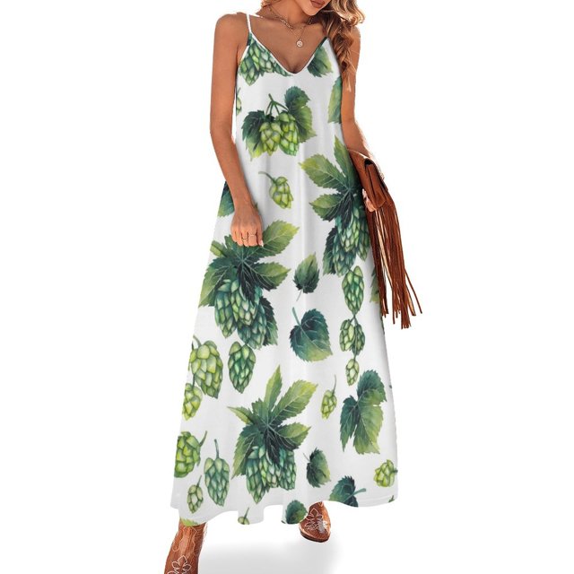 Acuarela lúpulo en la rama Vestido sin mangas Vestido largo de mujer Vestidos de mujer