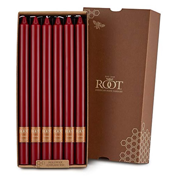 Root Unscented Grecian Collenettes Dinner Candles, 9-Inch Tall, Box of 4, Garnet
