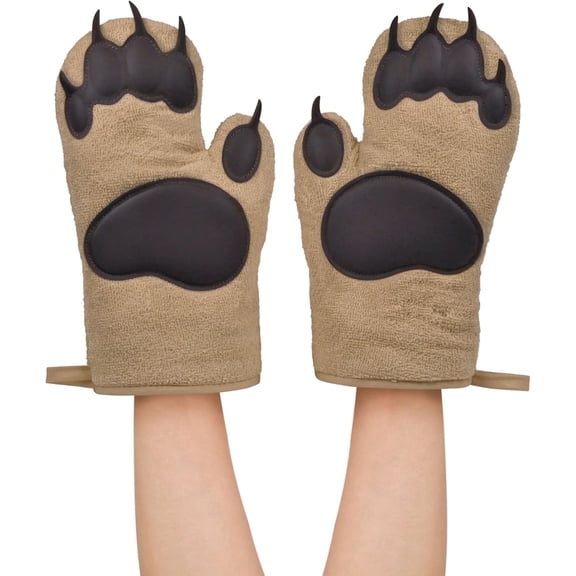 HEETLY BEAR HANDS Oven Mitts - Quality Cotton with Heat Resistant Silicone - Fun & Function Kitchen Gadgets - Funny White Elephant Gift - Great Gift for Home Cooks, Bakers, & Animal Lovers -