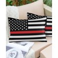 thumbnail image 6 of Pack of 2 Outdoor Pillow Covers, Thin Red Line Flags American Firefighter Red Stripes Flag Waterproof Square Throw Pillowcase Cushion Decorative Pillow Covers for Couch Patio Tent, 20x12 in, 6 of 6