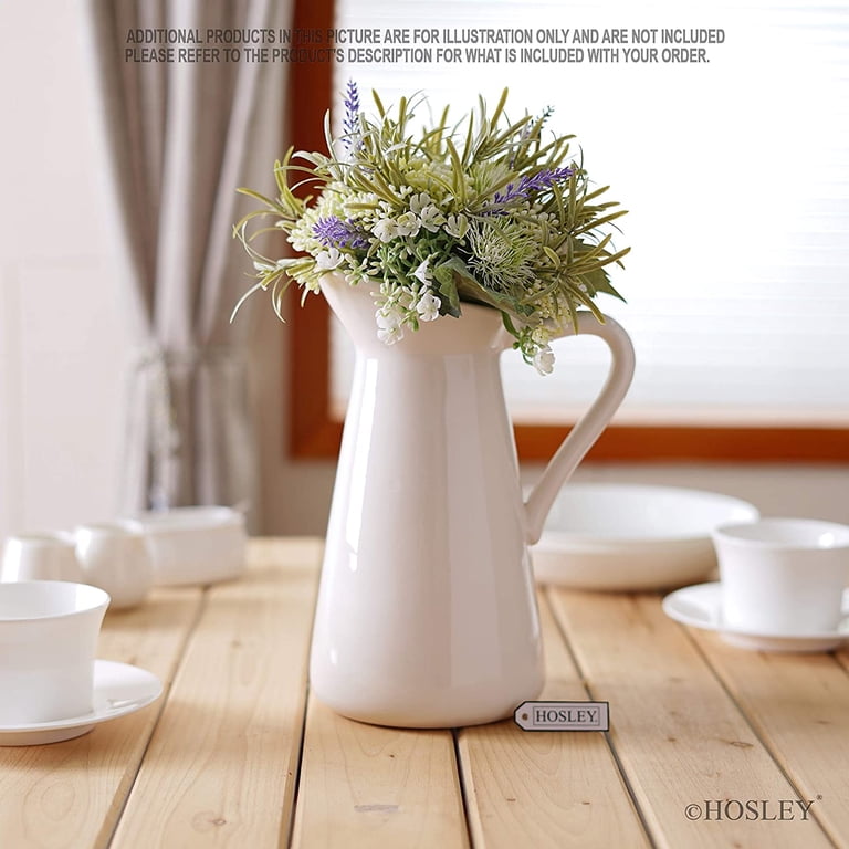 HOSLEY, Ceramic Pitcher Vase, 10 Inch, Off-White Decorative