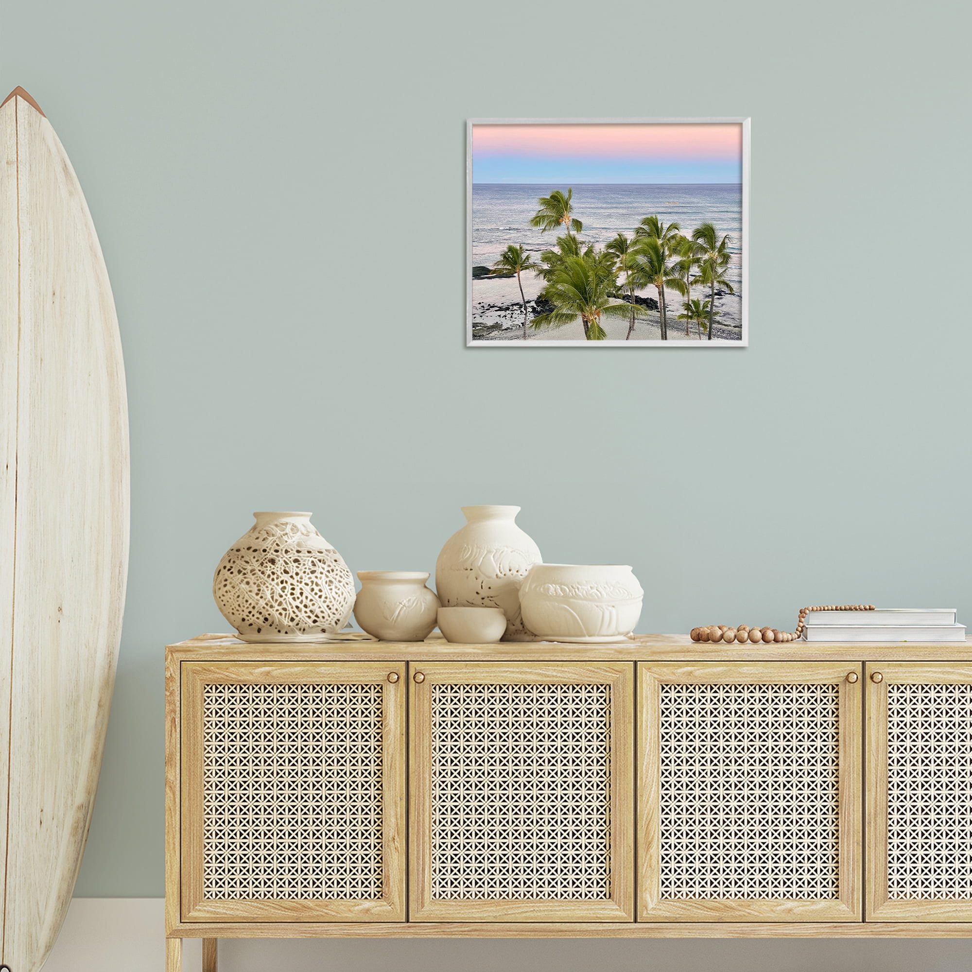 Stupell Industries Afternoon Palms Horizon Landscape Photography White Framed Art Print Wall Art, 20 x 16