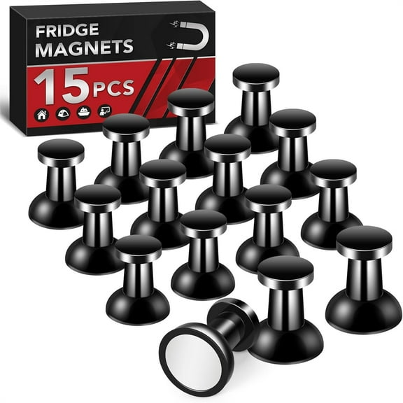 Strong Refrigerator Magnets, 15 Pcs Cute Fridge Magnets for Whiteboard, Small Rare Earth Magnets for Office, Black Push Pins for Kitchen, Classroom, Locker, Home, Map