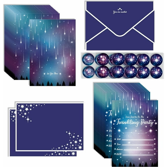 Cheerland Romantic Aurora Shooting Star Party Invitation Cards with Envelopes and Galaxy Stickers, 12 Set