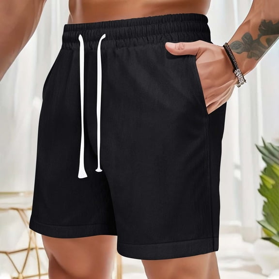 DPTALR Men's Casual Shorts Elastic Waist Drawstring Lightweight Outdoor Summer Beach Shorts with Pockets Hiking Shorts #Black Big and Tall Men L