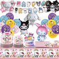 thumbnail image 2 of Lindo juego de vajilla para fiesta de cumpleaños de Sanrio, pancarta, adorno desechable para pastel, bandera colgante, globos de Hello Kitty, decoración de cumpleaños, 2 of 2