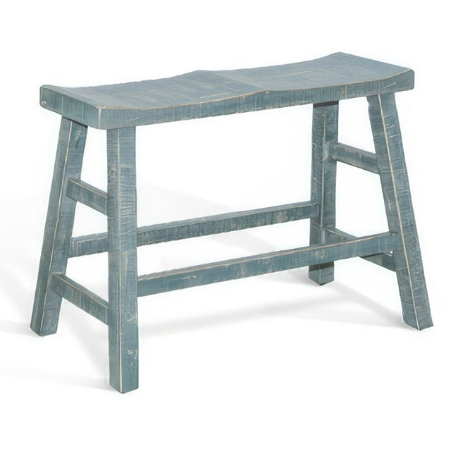 Rena Counter Height Bench, 33 Inch Seagrass Green Mahogany Wood Frame