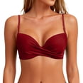 thumbnail image 2 of Women's Twist Front V Neck Bikini Top Padded Adjustable Spaghetti Straps Bathing Suit Tops Only Wine XL, 2 of 5