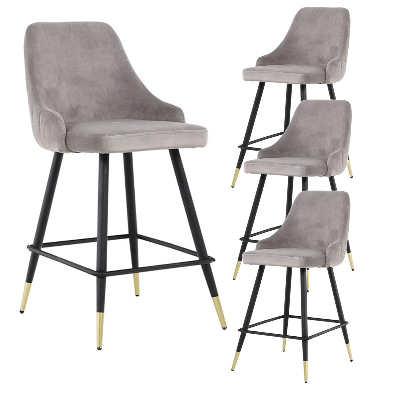 Surmoby Set of 4 Modern Velvet Bar Stools with Backrest and Footrest