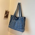 thumbnail image 5 of HUISZJ Denim Shoulder Bag, Retro Reusable Crossbody Bag, Large Capacity Messenger Bag for Women Work Shopping (Blue), 5 of 9