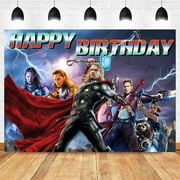 Cartoon Thor Birthday Backdrop Banner Party Supplies Happy Birthday Party Decorations 35''×30''