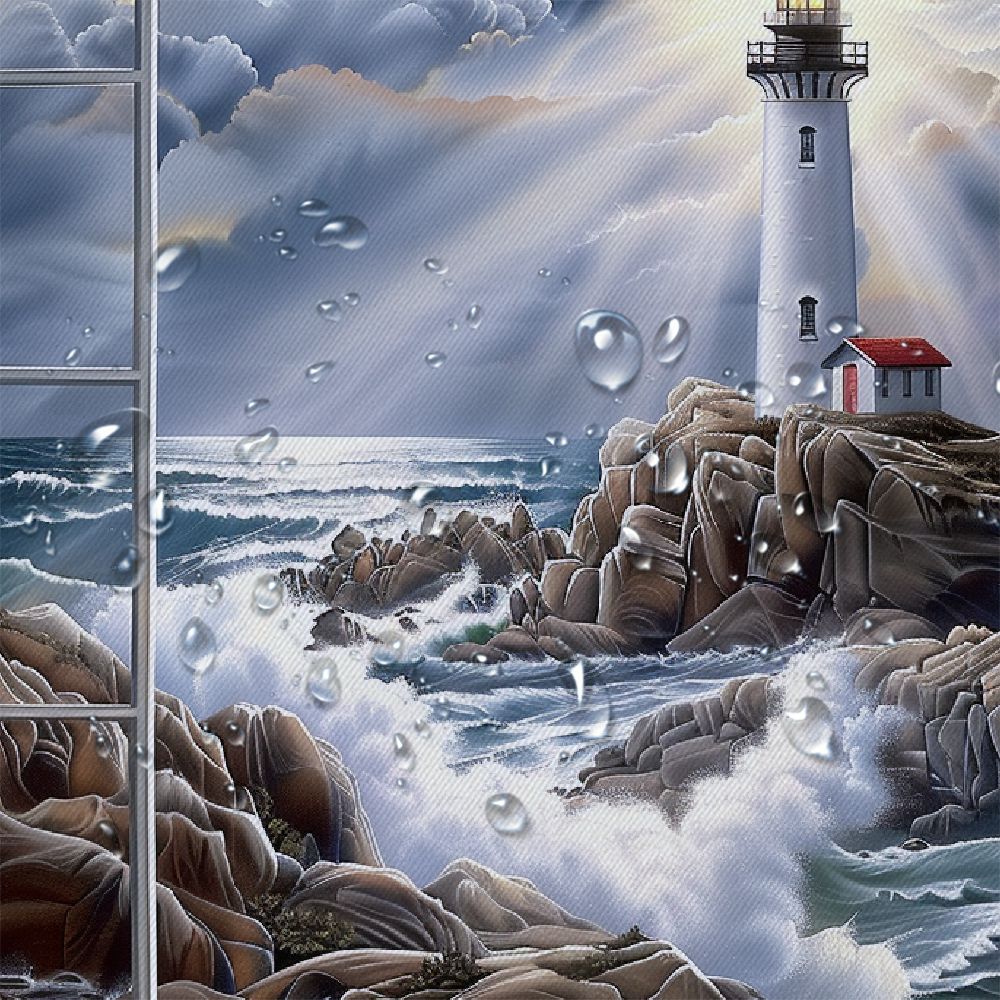 PRATYUS Lighthouse Waves Rocks Shower Curtain for Bathroom Decor Polyester Washable Shower Curtain with Hooks 69"x72