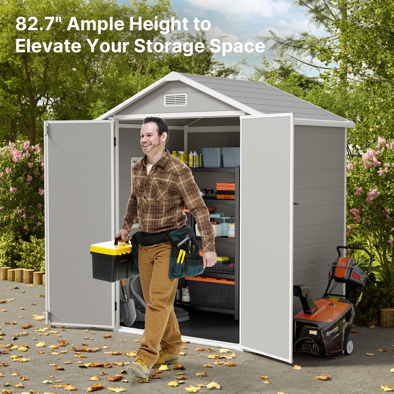 Jolifa 6x4 ft Resin Outdoor Storage Shed with Reinforced Floor & Window, Heavy Duty Garden Shed & Tool Shed, Weatherproof Backyard Storage for Patio Furniture & Lawn Equipment