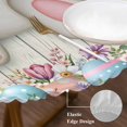 thumbnail image 3 of Easter Bunny Round Tablecloth, Fitted Table Cover with Elastic for 55"-60" Round Tables, Colorful Eggs Cute Rabbit Grey Country Wooden Table Cloth Outdoor Indoor Dinning Party Waterproof Tablecloths, 3 of 7