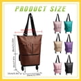 thumbnail image 3 of 2-In-1 Foldable Rolling Cart for Grocery Shopping, Brown Portable Tote Trolley with Collapsible Frame Smooth Wheels, Space-Saving Travel Cart for Market, Small Size, 3 of 8