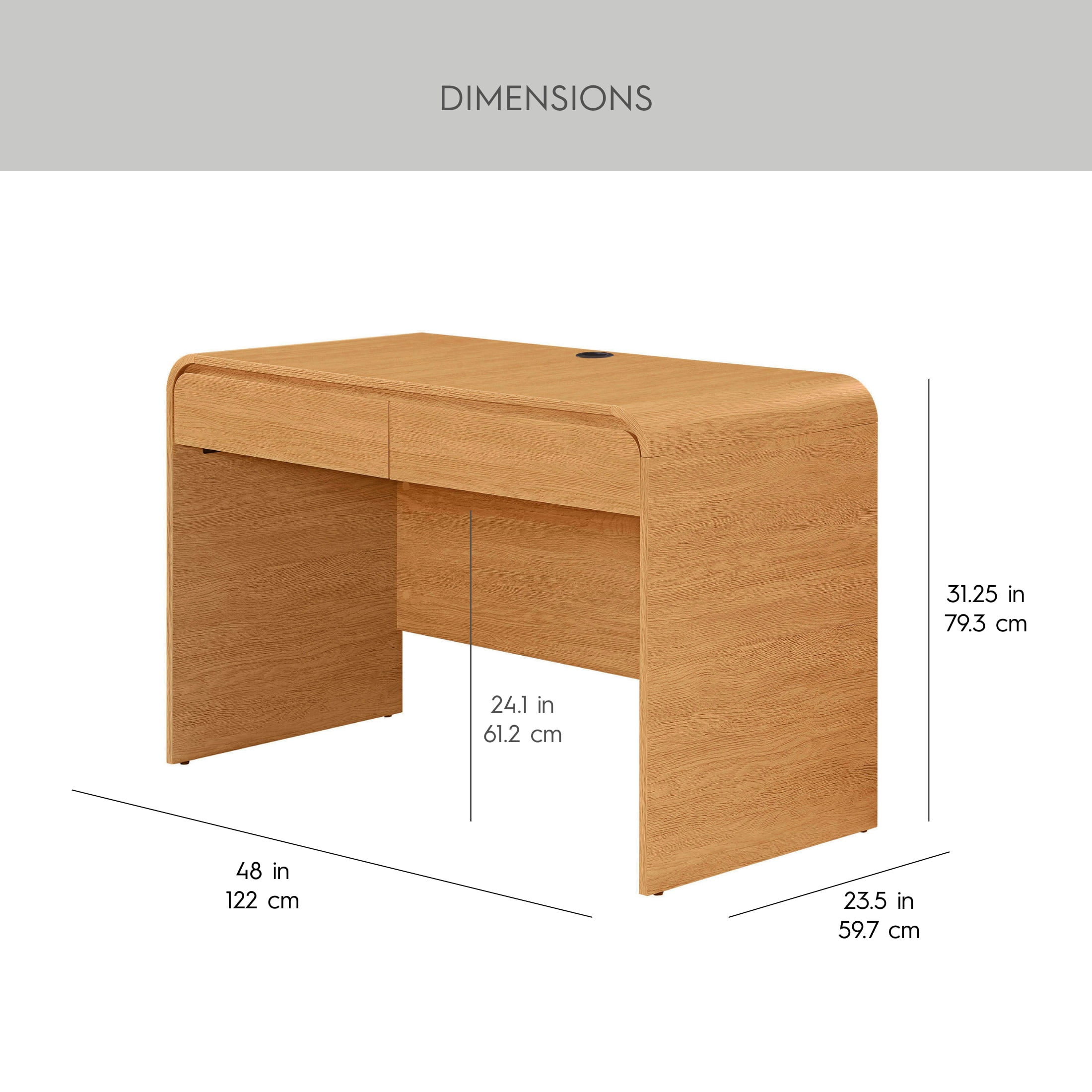 Better Homes & Gardens Juliet Curved Desk with Storage, Light Honey Finish