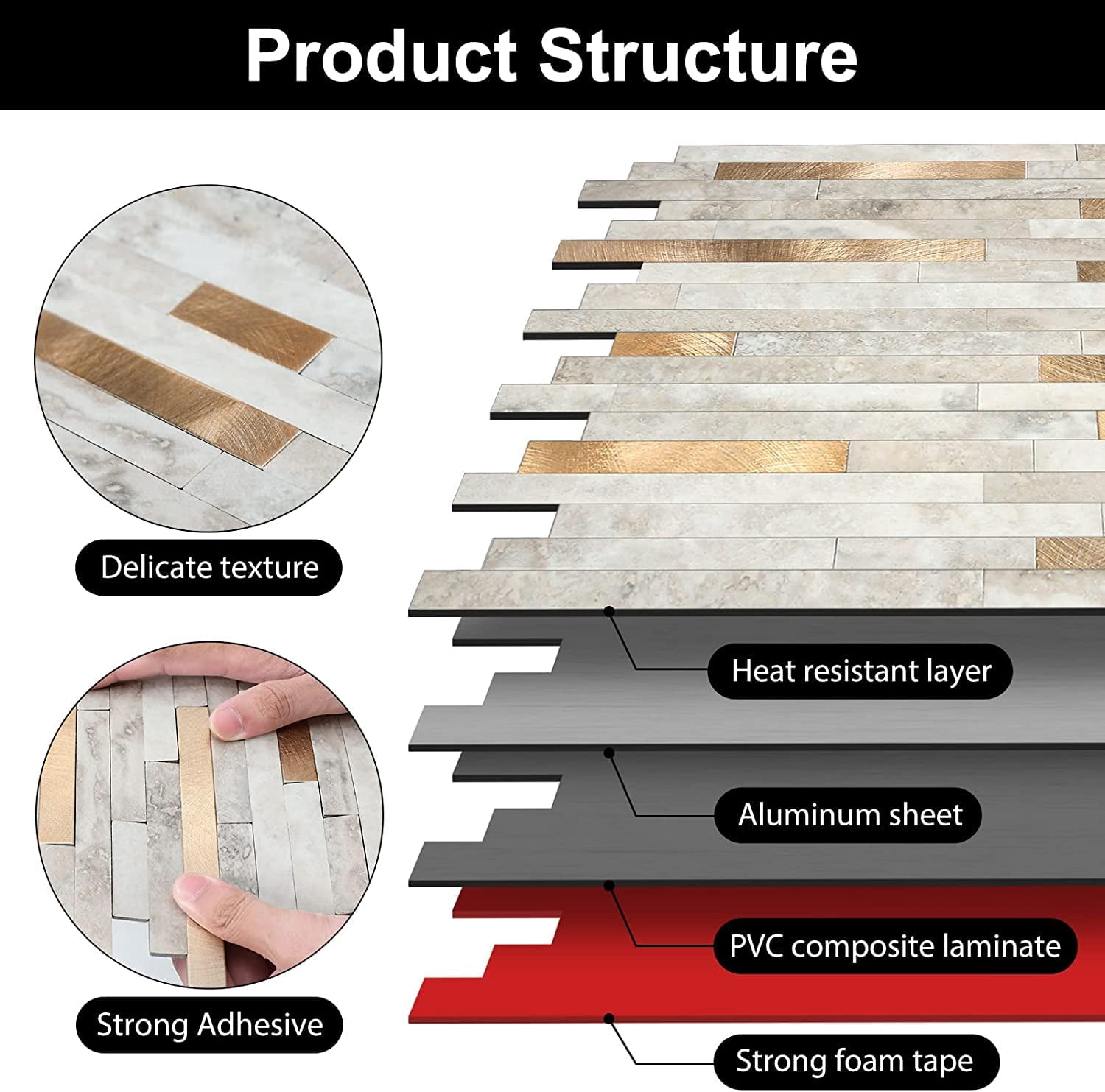 Peel And Stick Marble Tiles  Self-adhesive Aluminum Wall Tile On Bathroom Fireplace Rv Beige With Vintage Golden Embellished Stripes 10-sheet
