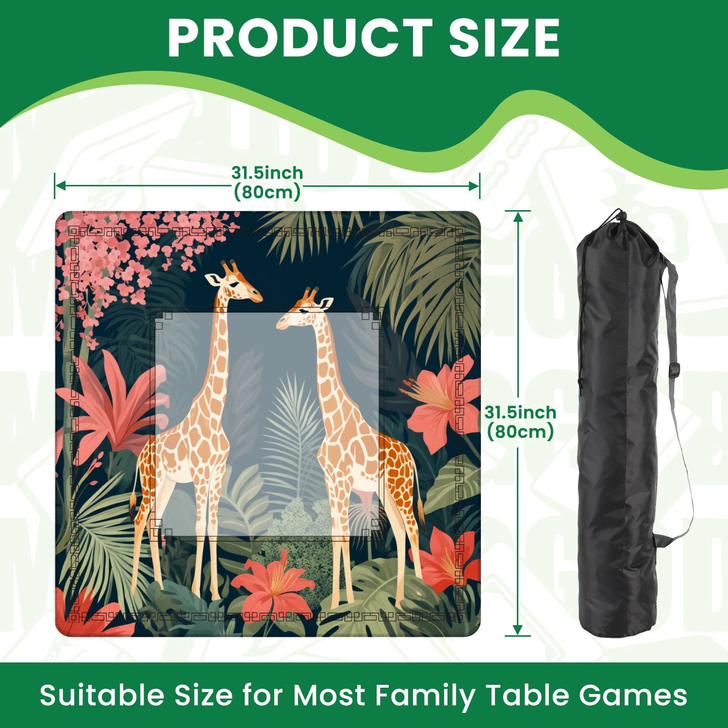 Mahjong Mat 31.5" x 31.5" Pair Giraffes Among Tropical Foliage Vibrant Flowers Non-Slip Noise Reduction American Mahjong Tiles Table Cover for Dominoes Poker Card Board Games Gift