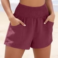 thumbnail image 4 of ZHYou High Waist Shorts for Women Smocked Waistband Casual Loose Fit Linen 5 Inch Summer Pull On Shorts with Pockets,Wine,Size 3XL, 4 of 9