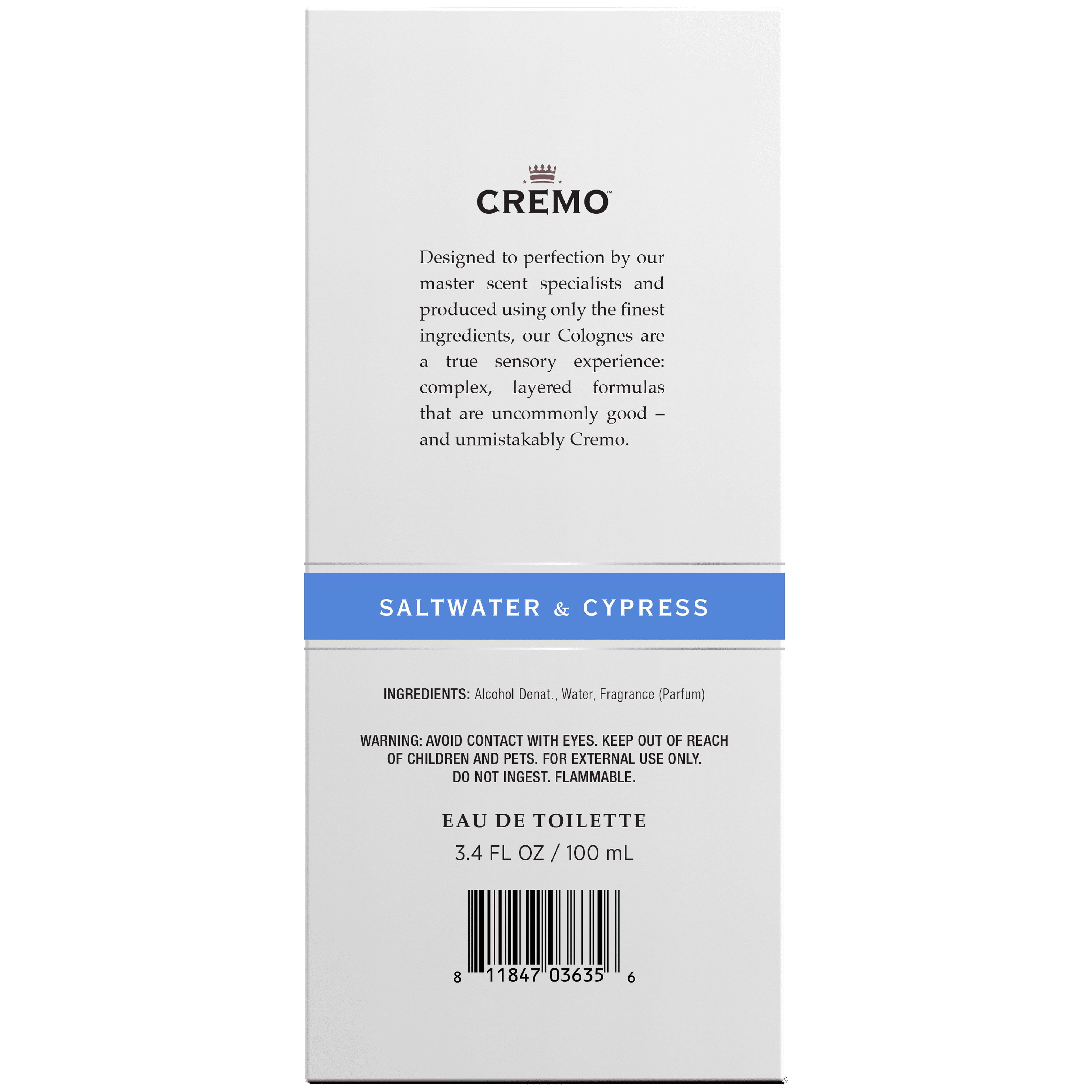 Cremo Men's Spray Cologne Saltwater and Cypress EDT, EDT 3.4 fl oz