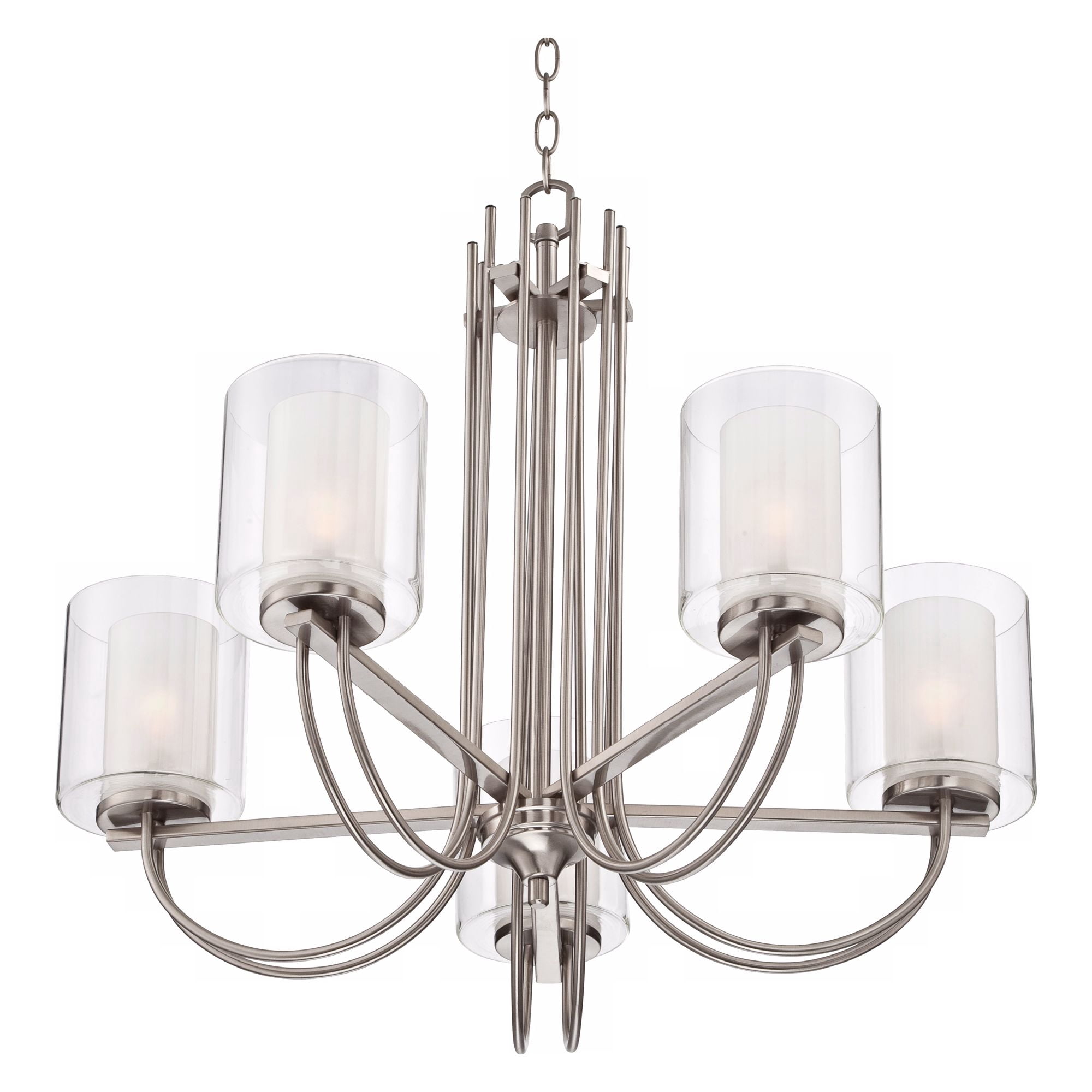 Possini Euro Design Melody Brushed Nickel Pendant Chandelier 26 3/4" Wide Modern Clear Outer Frosted Inner Glass 5-Light Fixture for Dining Room House