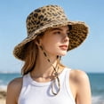 thumbnail image 2 of Unir Outdoor Hiking Leopard Print Bucket Hat for Women, Wide Brim with Windproof Chin Strap, UV Protection Sun Hat, 1 Piece, One Size, 2 of 5
