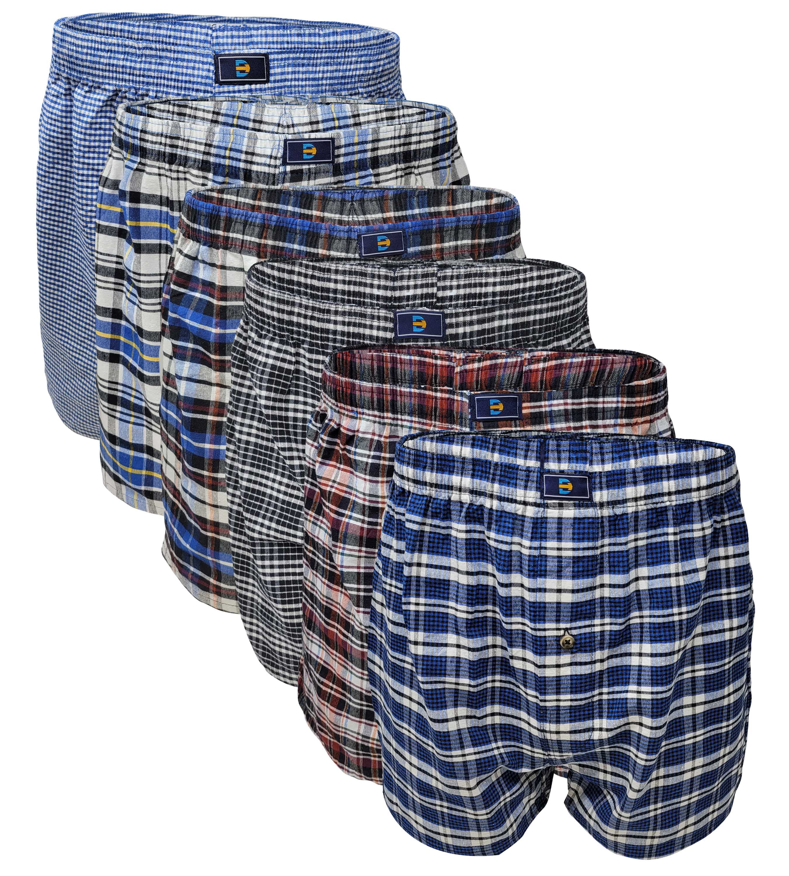 ToBeInStyle Mens 3 Pack or 6 Pack Classic Multicolored Checkered Woven Boxer Shorts w/Button