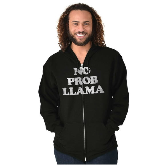 No Problama Llama Alpaca Cute Funny Unisex Fleece Graphic Zip Up Hoodie Brisco Brands 2X