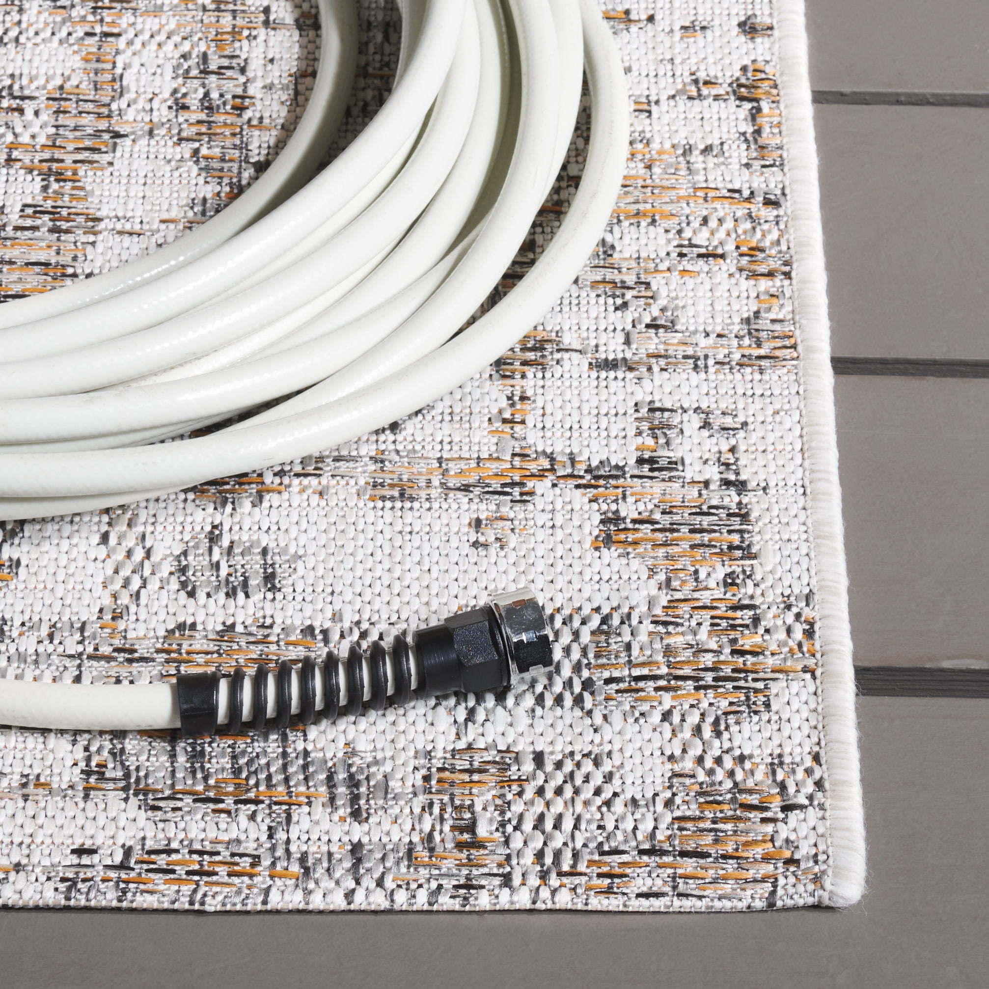 SAFAVIEH Courtyard Deitra Abstract Indoor/Outdoor Area Rug, Ivory/Dark Grey Brown, 4' x 5'7"