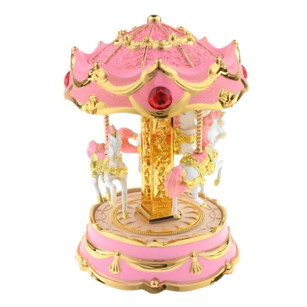 Carrusel de Caja de música Zulema Decoraciones para el hogar Cumpleaños rosado Juguete clásico musical