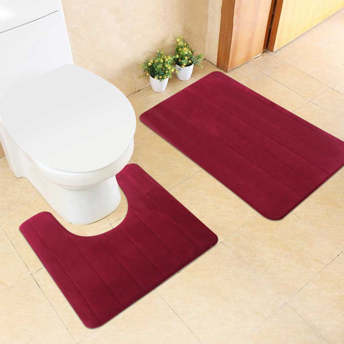 2 Pc Bathroom Mat Set Soft Non-Slip Bath Rug Toilet Pedestal Conture Pad Set 