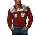thumbnail image 2 of Cowboy Shirts for Men Western Long Sleeve Big and Tall Camouflage Print Work Shirt Button Down with Two Pockets Workwear Wine S, 2 of 5