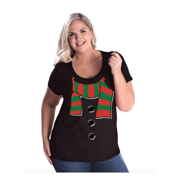 NIB - Women's Plus Size Curvy T-Shirt - Christmas Snowman Scarf