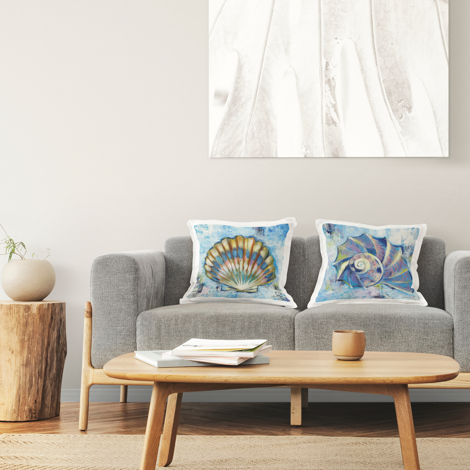 Stupell Industries Modern Nautical Seashells Square Decorative Printed Throw Pillow, 18 x 18, Set of 2