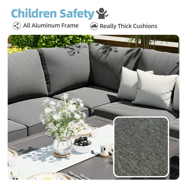 YODOLLA 7-Piece Outdoor Dining Sofa Set, Aluminum Patio Furniture