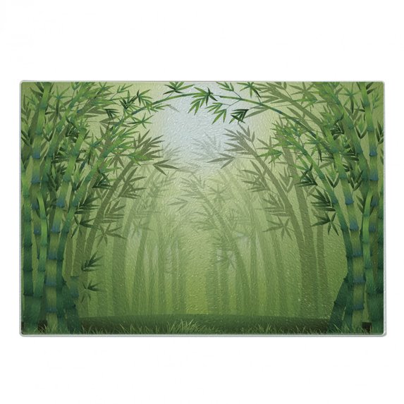 Bamboo Print Cutting Board, Image of Bamboo Trees in Rain Forest Far Eastern Wildlife Tropical Nature Inspired, Decorative Tempered Glass Cutting and Serving Board, Small Size, Green, by Ambesonne