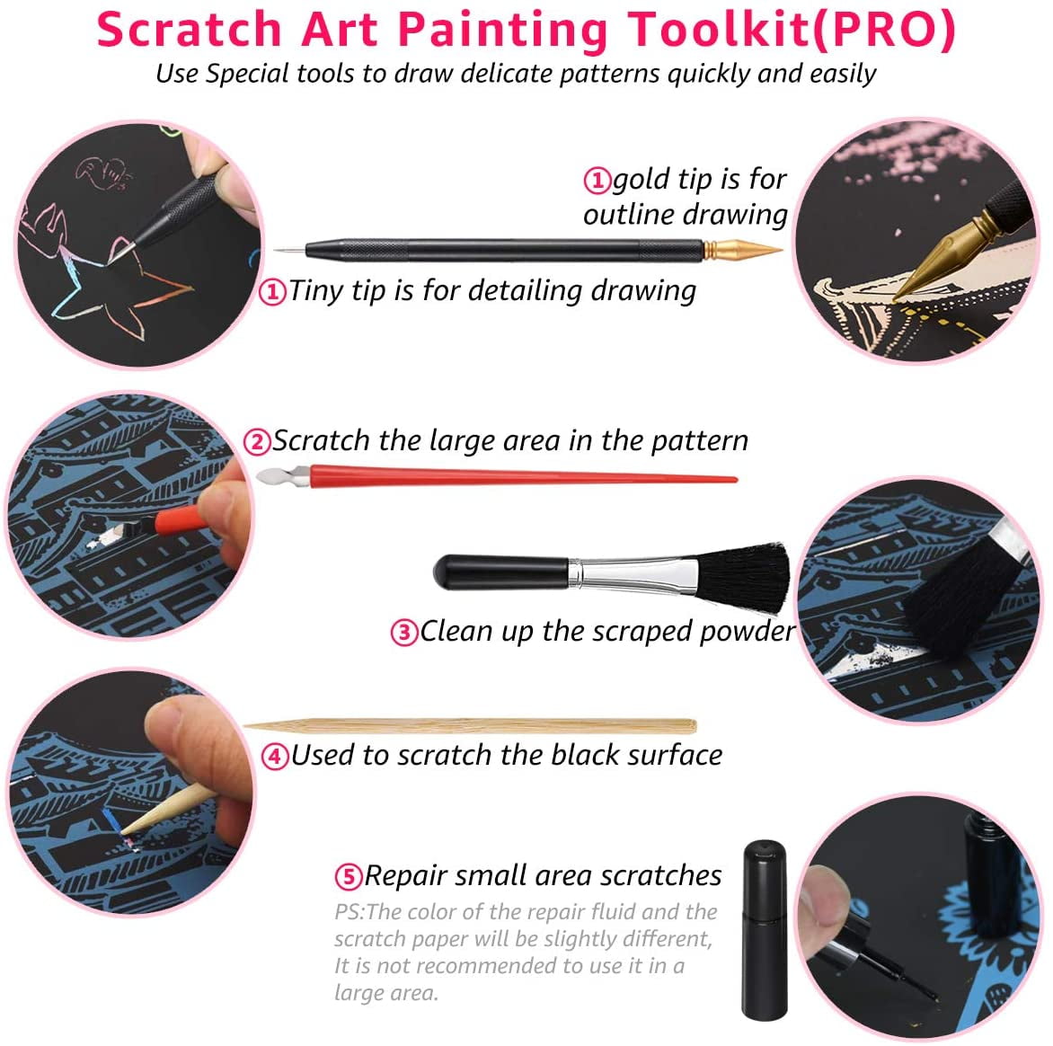 Scratch Painting Kits for Adults & Kids, Rainbow Painting Night View Scratchboard(A4), Crafts Set: 8 Sheets Scratch Cards with 6 Tools in Bag - New York, Statue of Liberty, Seattle(America/Europe)