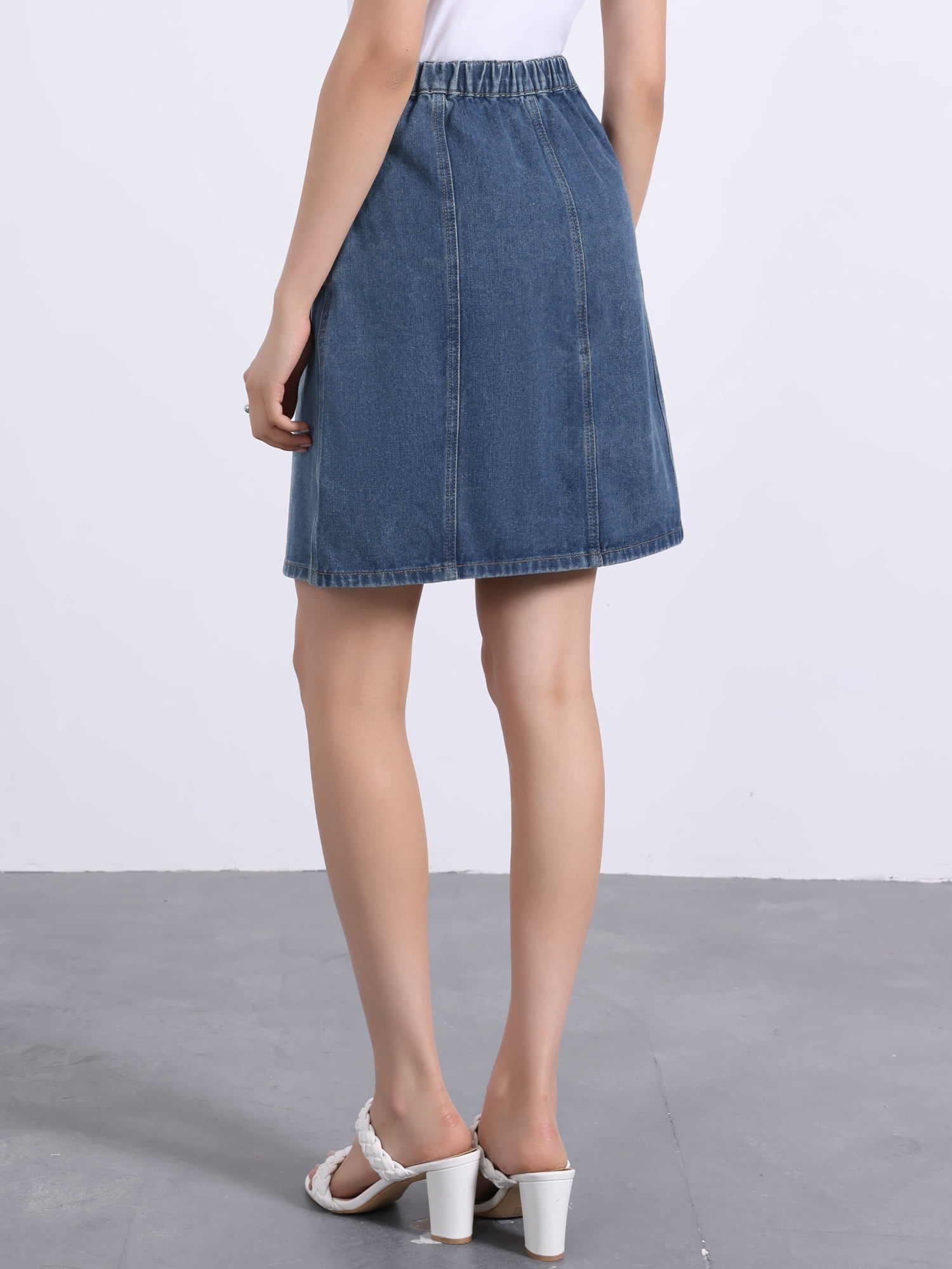 DARING DIVA Women's Summer Casual A-Line Short Button Down Jean Skirt XL Retro Blue
