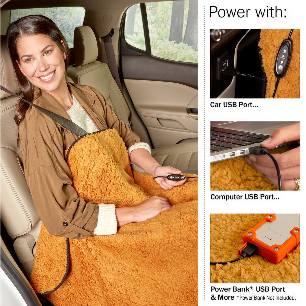 Stalwart Heated Blanket 2-Pack - USB-Powered Sherpa Throw Blankets for Travel, Home, Office, or Camping - Bronze