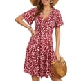 thumbnail image 3 of Womens Sundress Summer Floral Short Sleeve Wrap V Neck A-Line Midi Dress Flower 4 M, 3 of 9