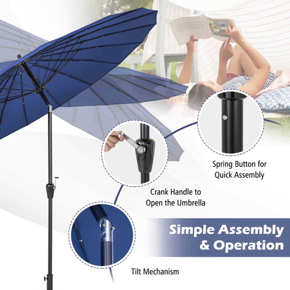 Aimee Lii 9 Feet Round Patio Umbrella with 18 Fiberglass Ribs, Sunbrella Patio Umbrellas, Navy Aimee Lii 9 Feet Round Patio Umbrella with 18 Fiberglass Ribs, Sunbrella Patio Umbrellas, Navy