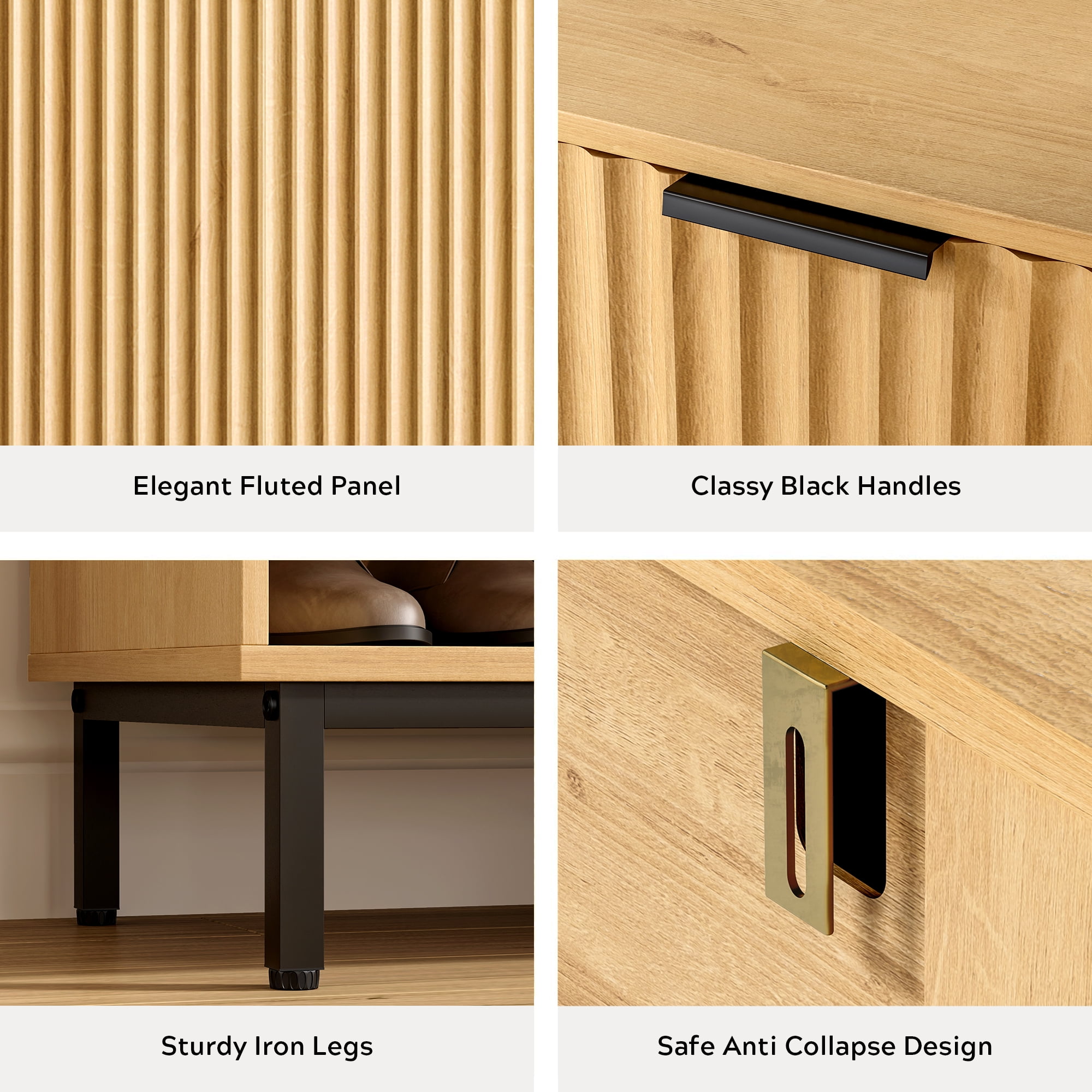 EYYTHUNG Fluted Shoe Cabinet with Doors, Large Wooden Shoe Storage Cabinet, Modern Tall Freestanding Shoe Rack Organizer