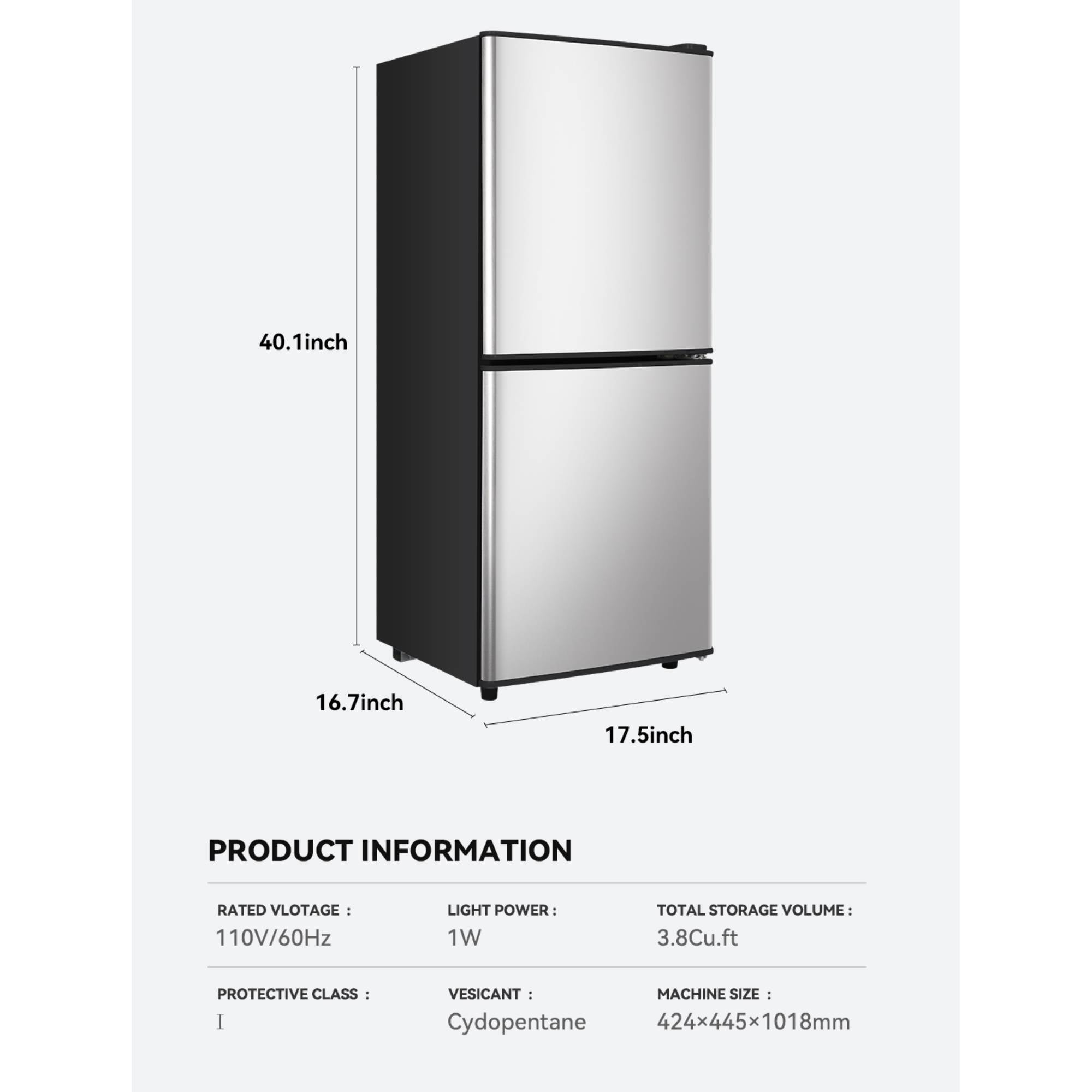 4.2 Cu.Ft Mini Fridge with Freezer, Double Door Compact Refrigerator, Ultra Quiet Operation Small Fridge for Dorm, Bedroom, Apartment, Silvery