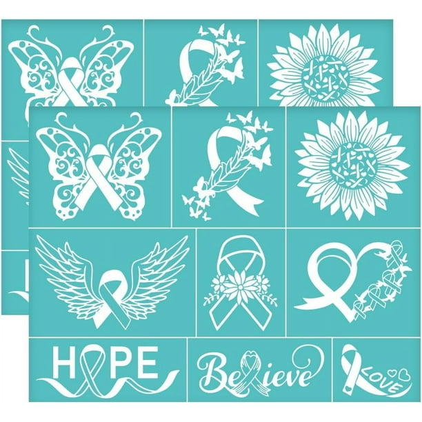Plantillas de serigrafía autoadhesivas de 28 x 22 cm (11 x 8,6 pulgadas), 2 unidades, con temática de prevención del cáncer de mama, cinta adhesiva, para transferencia a malla.