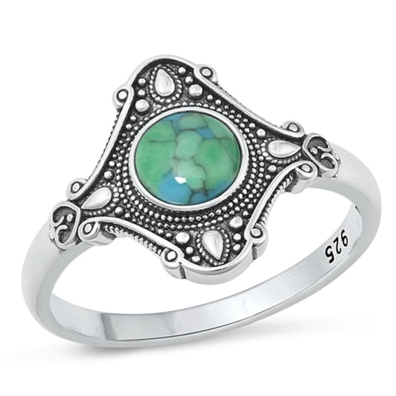 Simulated Turquoise Ornate Bali Ring .925 Sterling Silver Band Blue CZ Jewelry Female Size 8